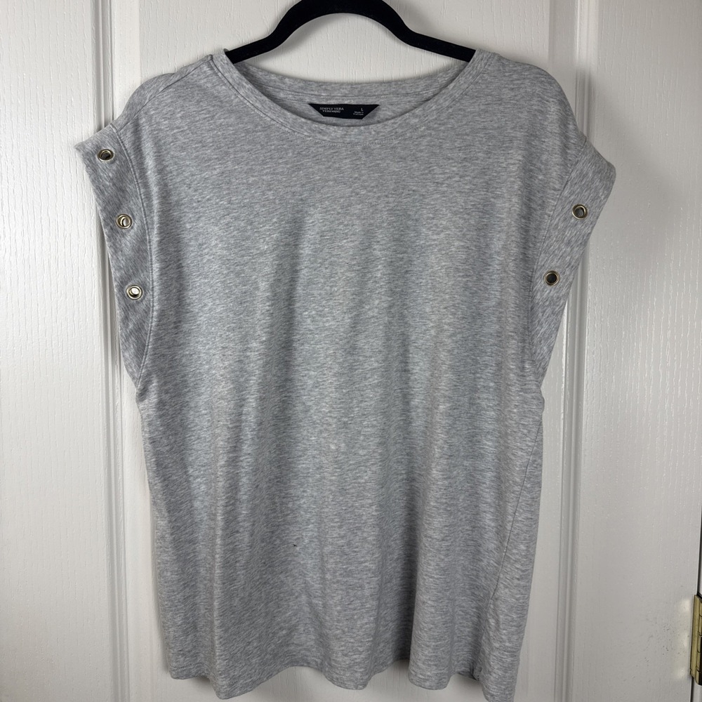 Simply Vera Vera Wang Women's L Gray Grommet Trim Tee Casual Cotton Blend Top